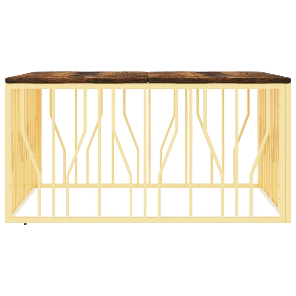 vidaXL aranyszínű rozsdamentes acél és tömör fa dohányzóasztal