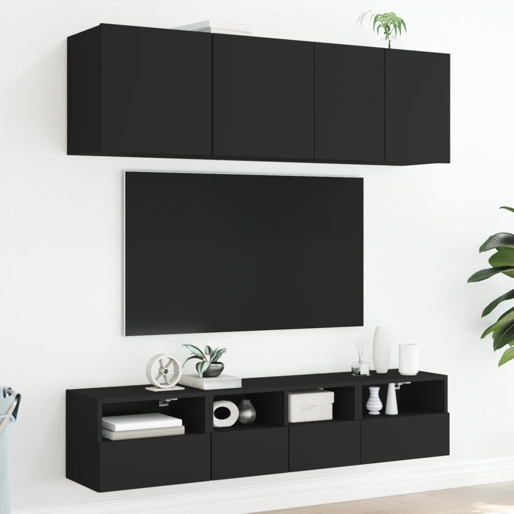 vidaXL 5 darab fekete szerelt fa falra szerelhető TV-bútor