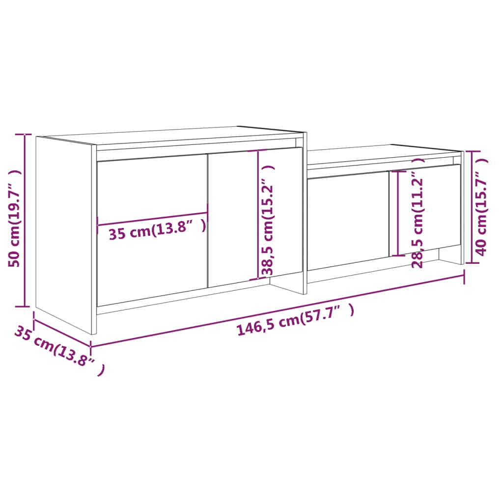 vidaXL szürke sonoma színű forgácslap TV-szekrény 146,5 x 35 x 50 cm
