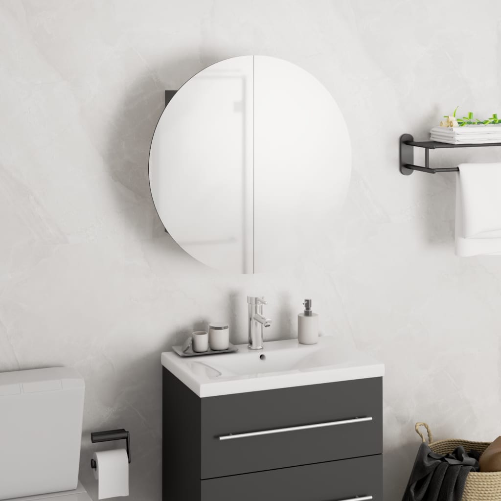 vidaXL szürke fürdőszoba-szekrény kerek tükörrel/LED-del 40x40x17,5 cm