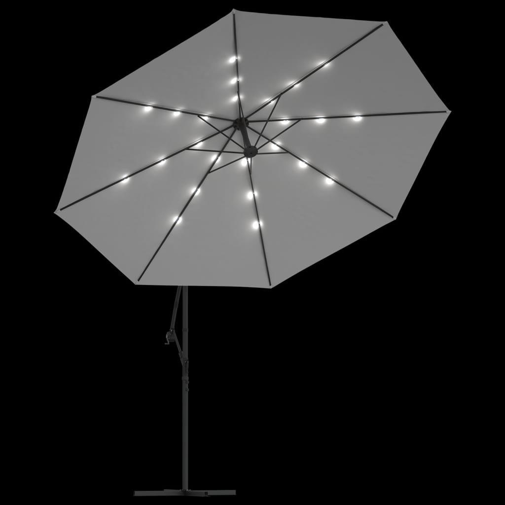 vidaXL homokszínű konzolos napernyő LED-fényekkel és fémrúddal 350 cm