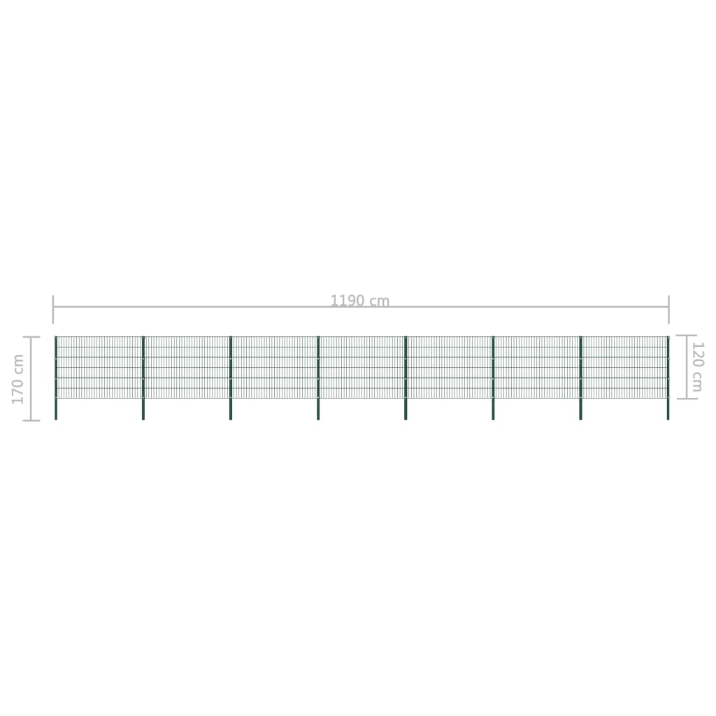 vidaXL zöld vas kerítéspanel oszlopokkal 11,9 x 1,2 m