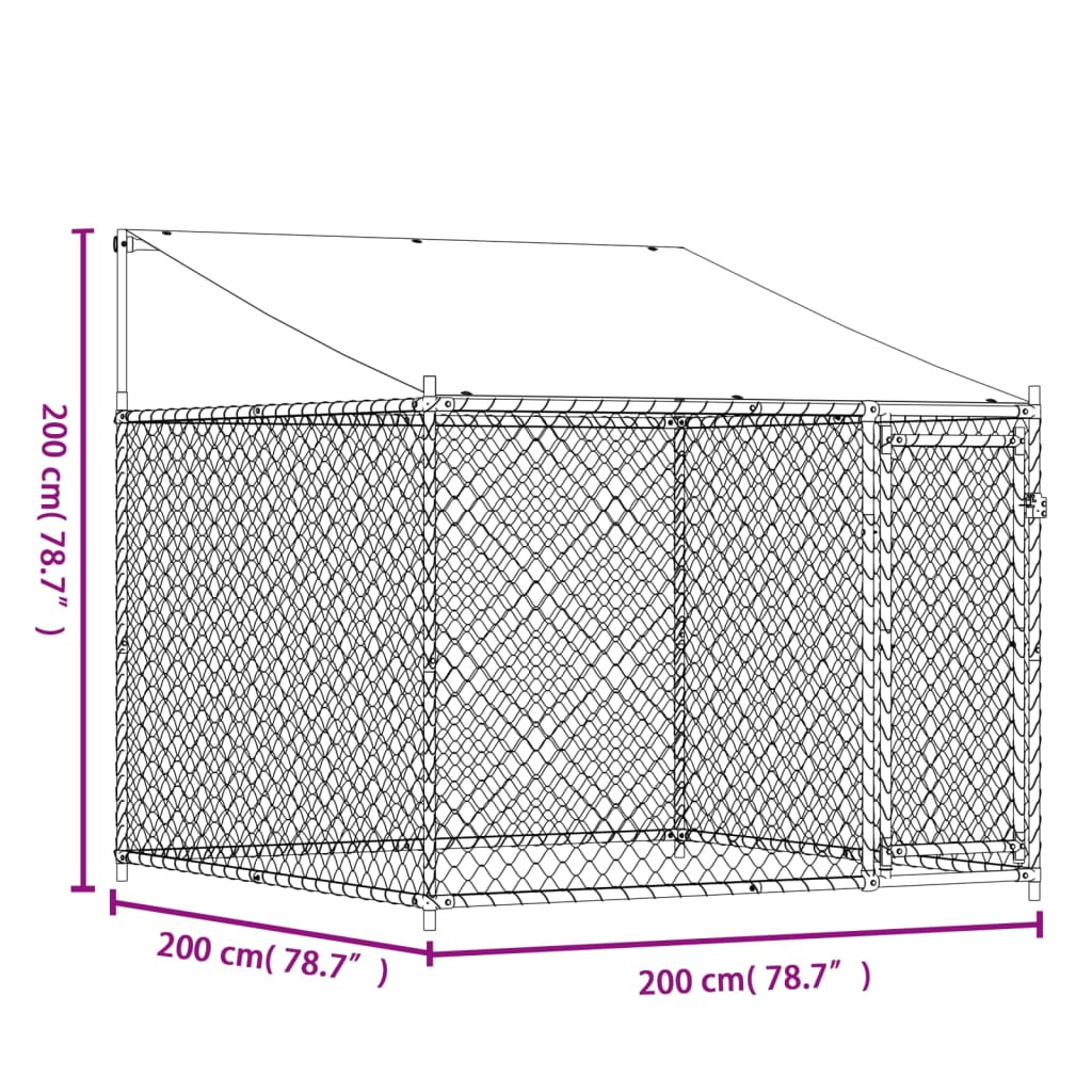 vidaXL szürke horganyzott acél kutyaketrec tetővel és ajtóval 2x2x2 m