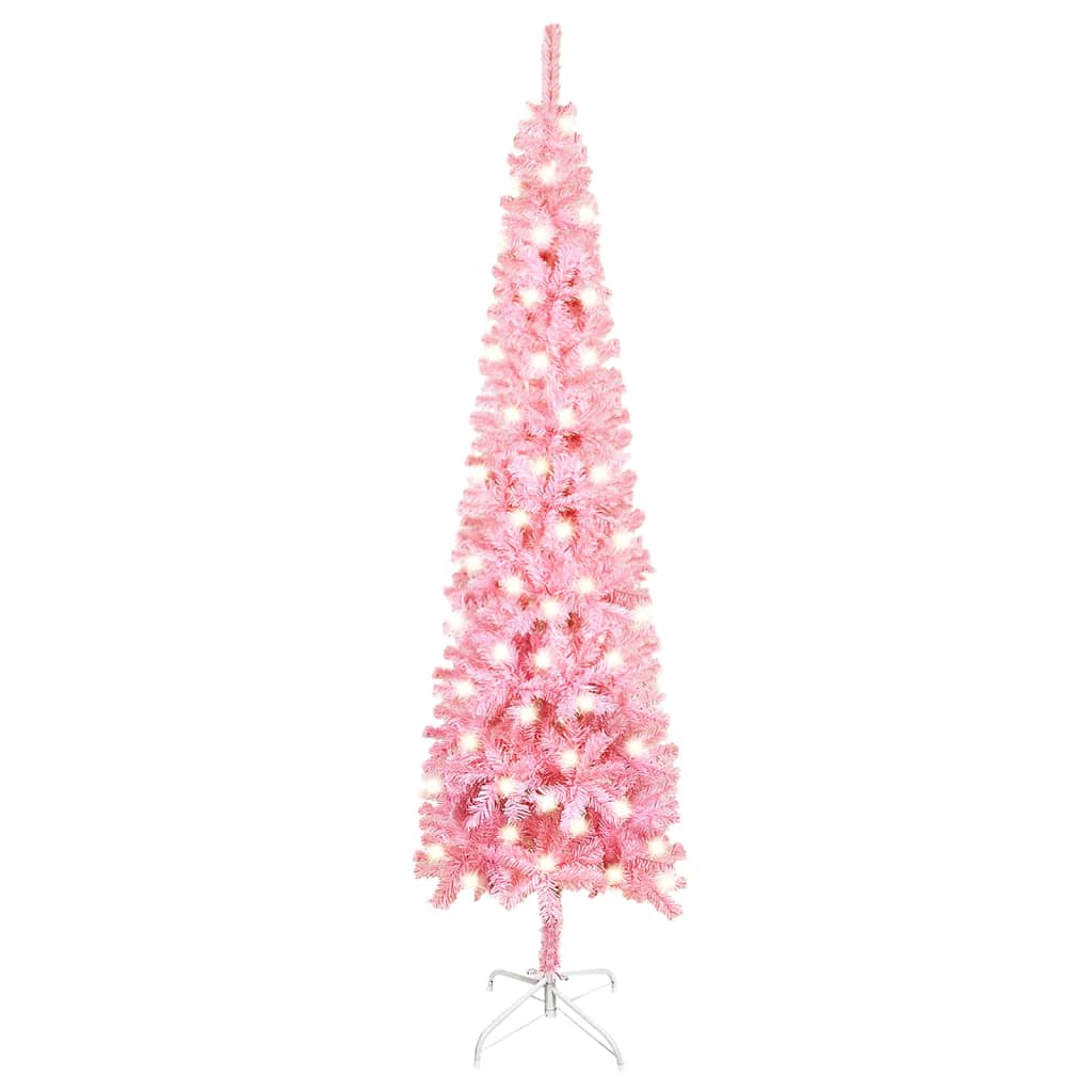 vidaXL rózsaszín megvilágított vékony karácsonyfa 120 cm