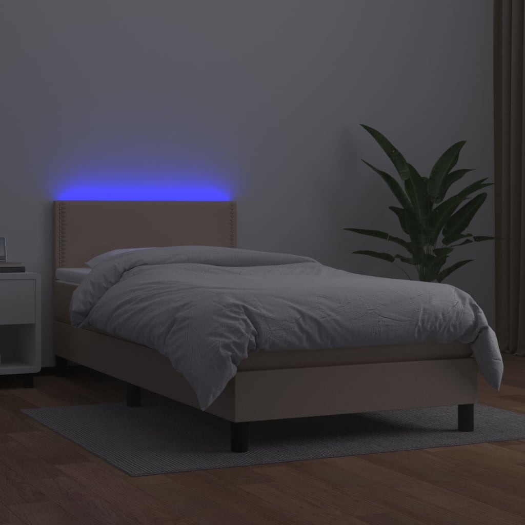 vidaXL cappuccino színű műbőr rugós ágy matraccal és LED-del 80x200 cm