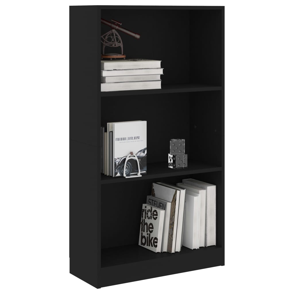 vidaXL 3 szintes fekete szerelt fa könyvszekrény 60 x 24 x 109 cm