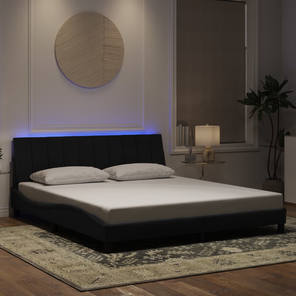 vidaXL fekete bársony ágykeret LED-világítással 180 x 200 cm
