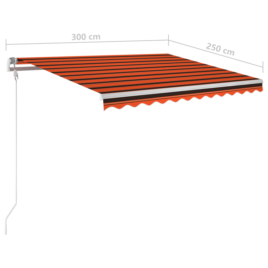 vidaXL narancssárga-barna kézzel kihúzható LED-es napellenző 3 x 2,5 m