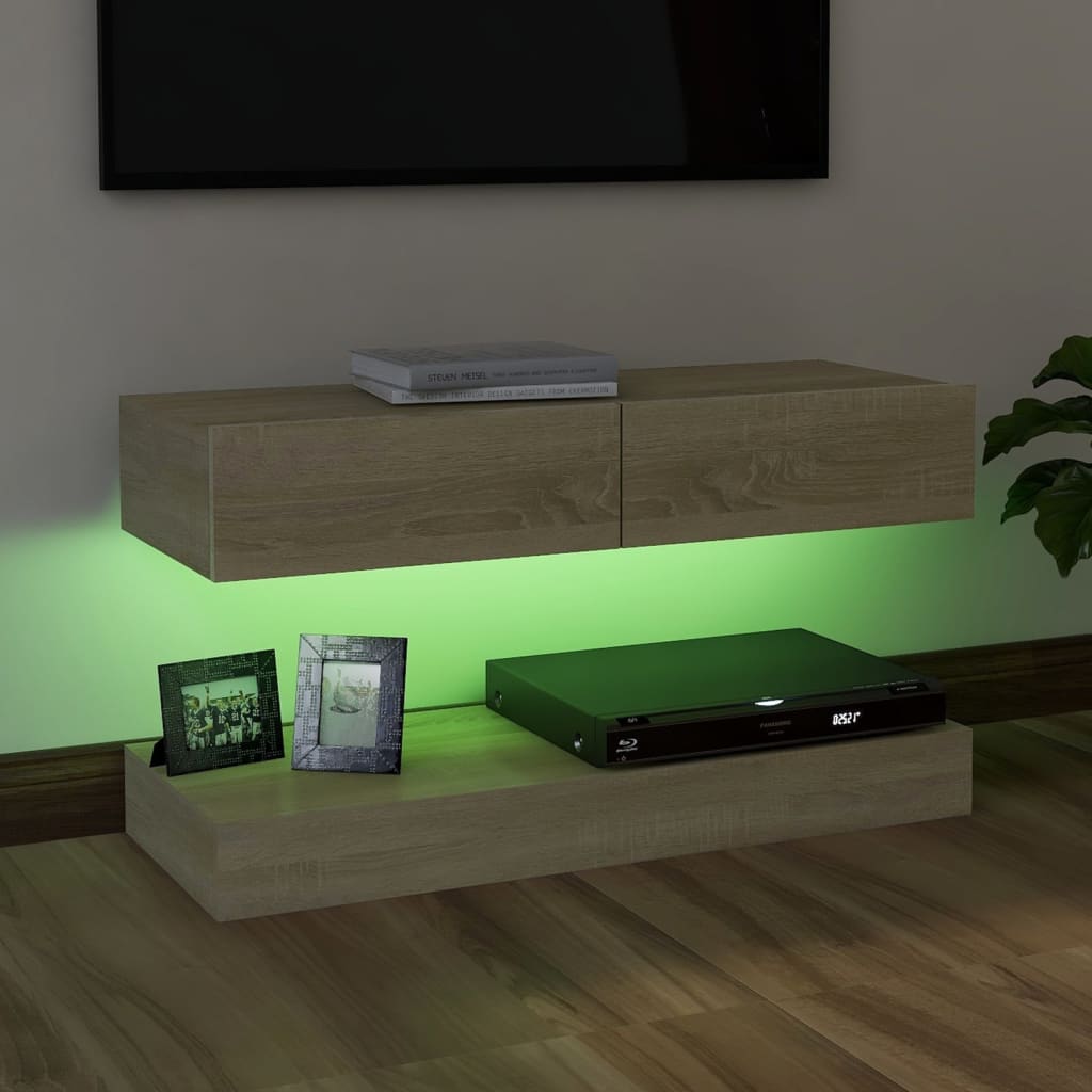 vidaXL sonoma-tölgy színű TV-szekrény LED-lámpákkal 90 x 35 cm