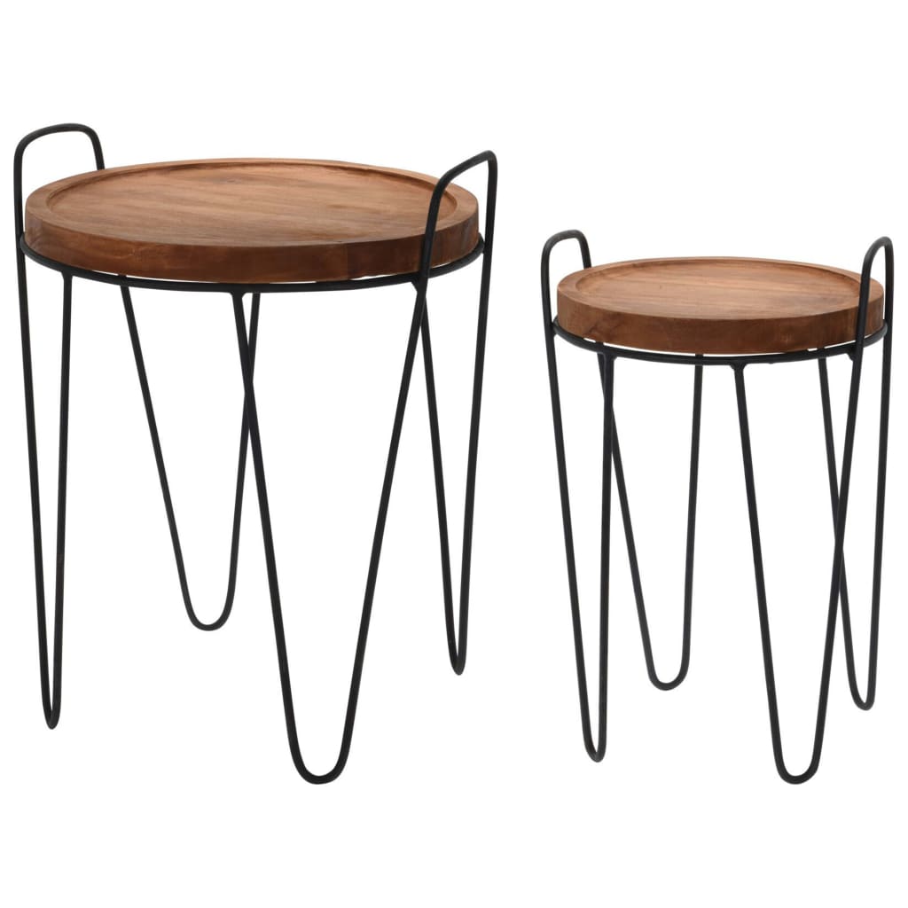 H&S Collection 2 darabos tíkfából készült kerek kisasztal szett