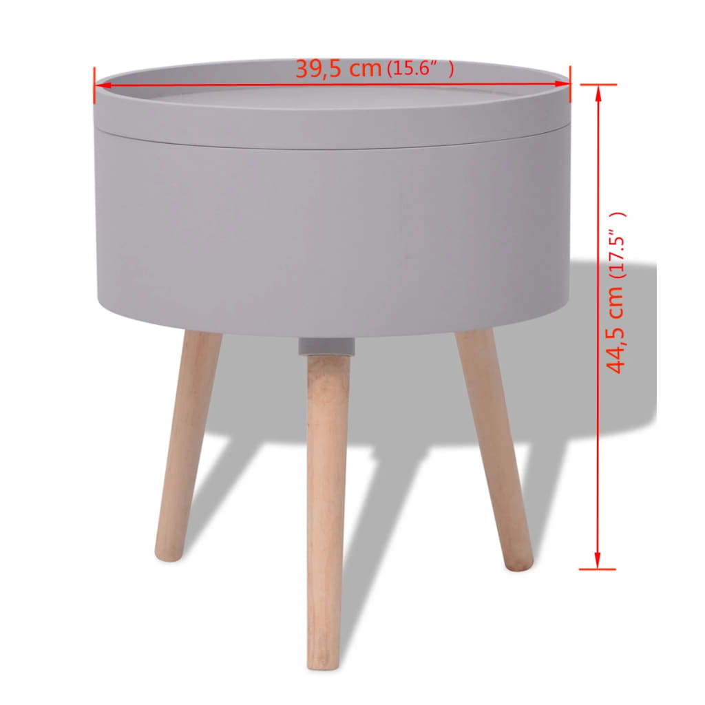 vidaXL 39,5x44,5 cm kerek kisasztal tálaló tálcával szürke