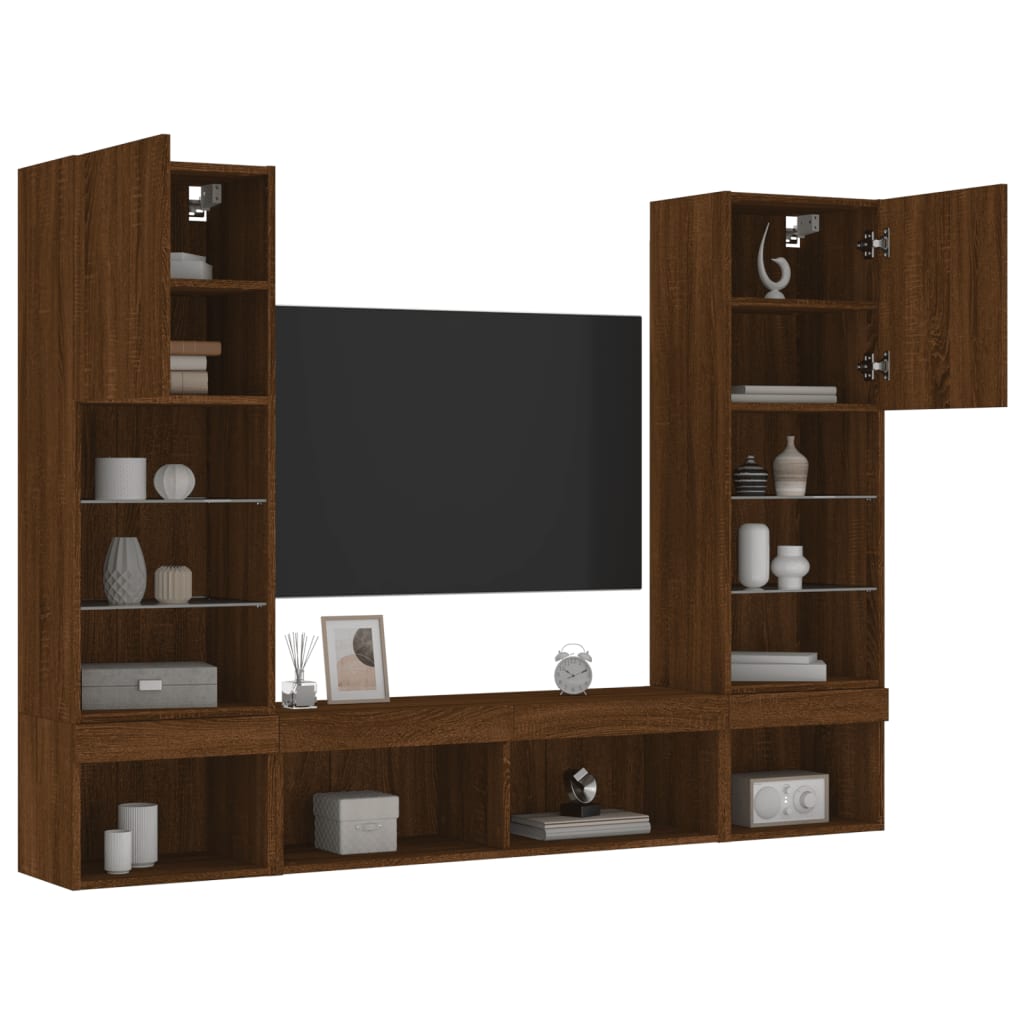 vidaXL 5 darab barna tölgyszínű szerelt fa TV-bútor LED-del