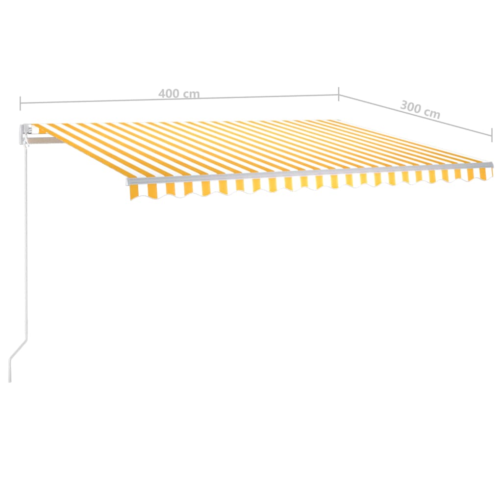 vidaXL sárga és fehér automata napellenző póznákkal 4 x 3 m