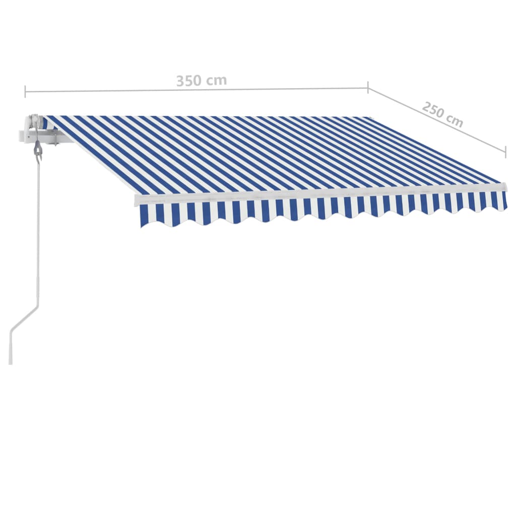 vidaXL kék-fehér automata póznás napellenző 350 x 250 cm
