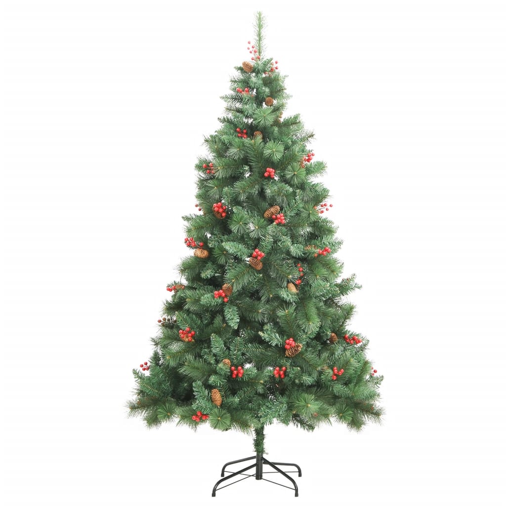 vidaXL csuklópántos műkarácsonyfa tobozokkal és bogyókkal 180 cm