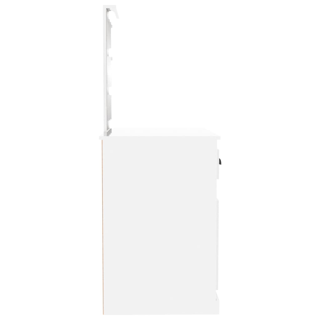 vidaXL magasfényű fehér szerelt fa pipereasztal LED-del 90x50x132,5 cm