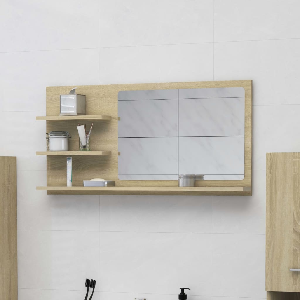 vidaXL sonoma-tölgy színű forgácslap fürdőszobai tükör 90x10,5x45 cm