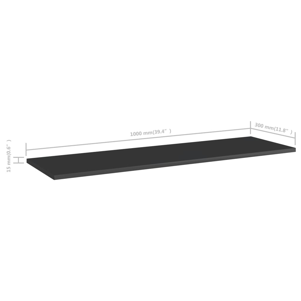 vidaXL 4 db magasfényű fekete forgácslap könyvespolc 100 x 30 x 1,5 cm