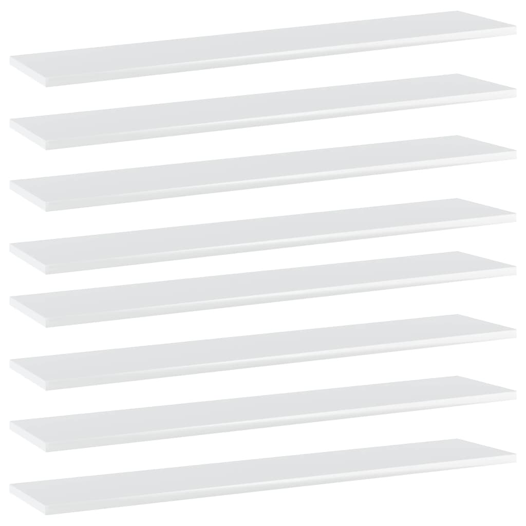 vidaXL 8 db magasfényű fehér forgácslap könyvespolc 100 x 20 x 1,5 cm