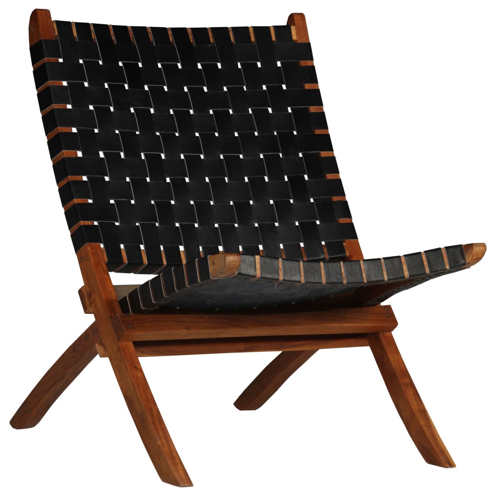 vidaXL fekete keresztcsíkos összecsukható valódi bőr szék