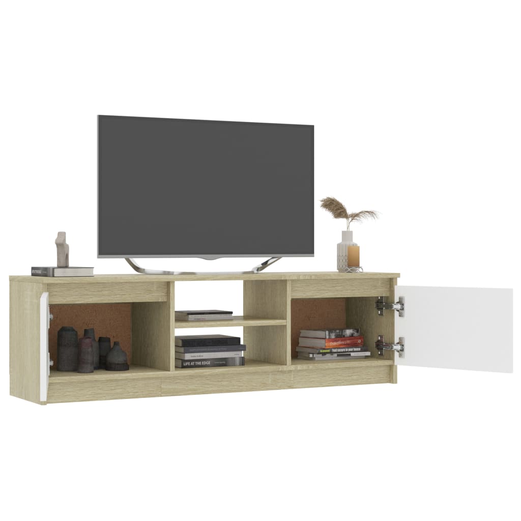 vidaXL fehér és sonoma színű forgácslap TV-szekrény 120 x 30 x 35,5 cm
