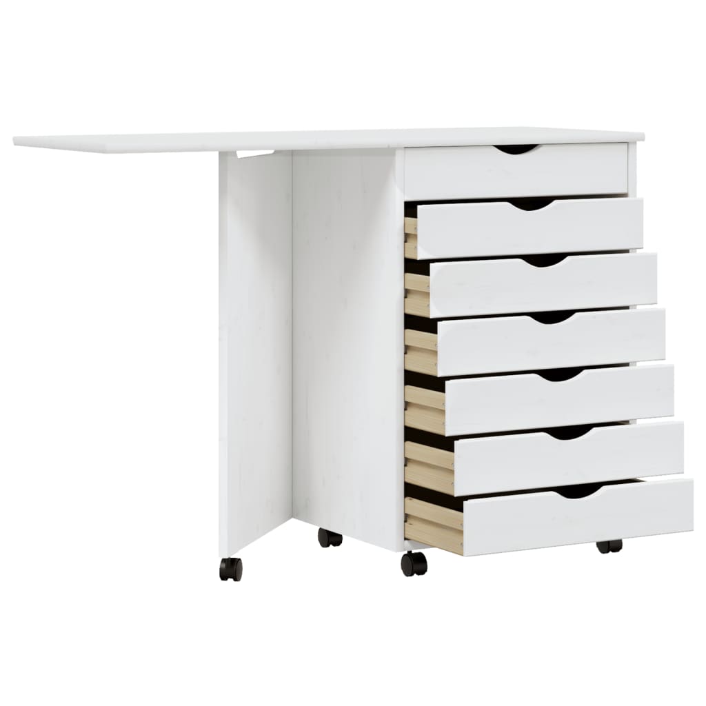 vidaXL MOSS fehér tömör fenyőfa görgős szekrény íróasztallal