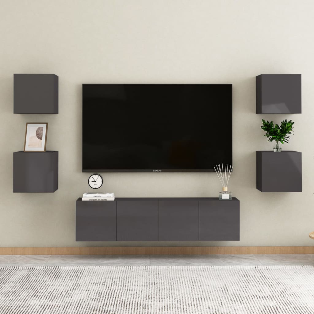 vidaXL 4 db magasfényű szürke fali TV-szekrény 30,5 x 30 x 30 cm