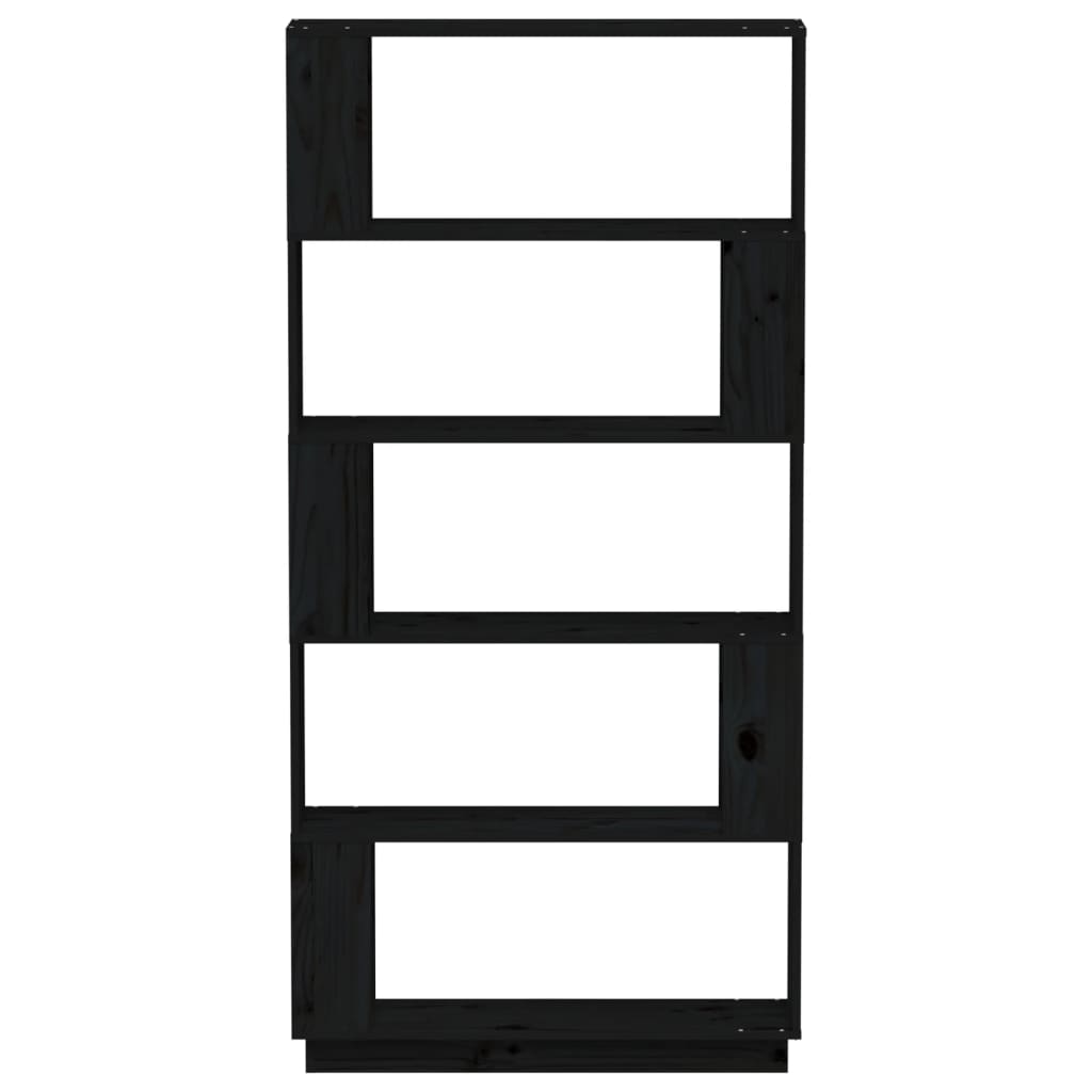 vidaXL fekete tömör fenyőfa könyvszekrény/térelválasztó 80x25x163,5 cm
