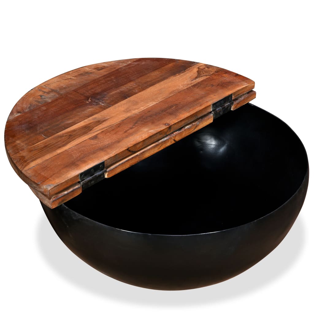 vidaXL 2 db fekete, tál alakú újrahasznosított fa dohányzóasztal
