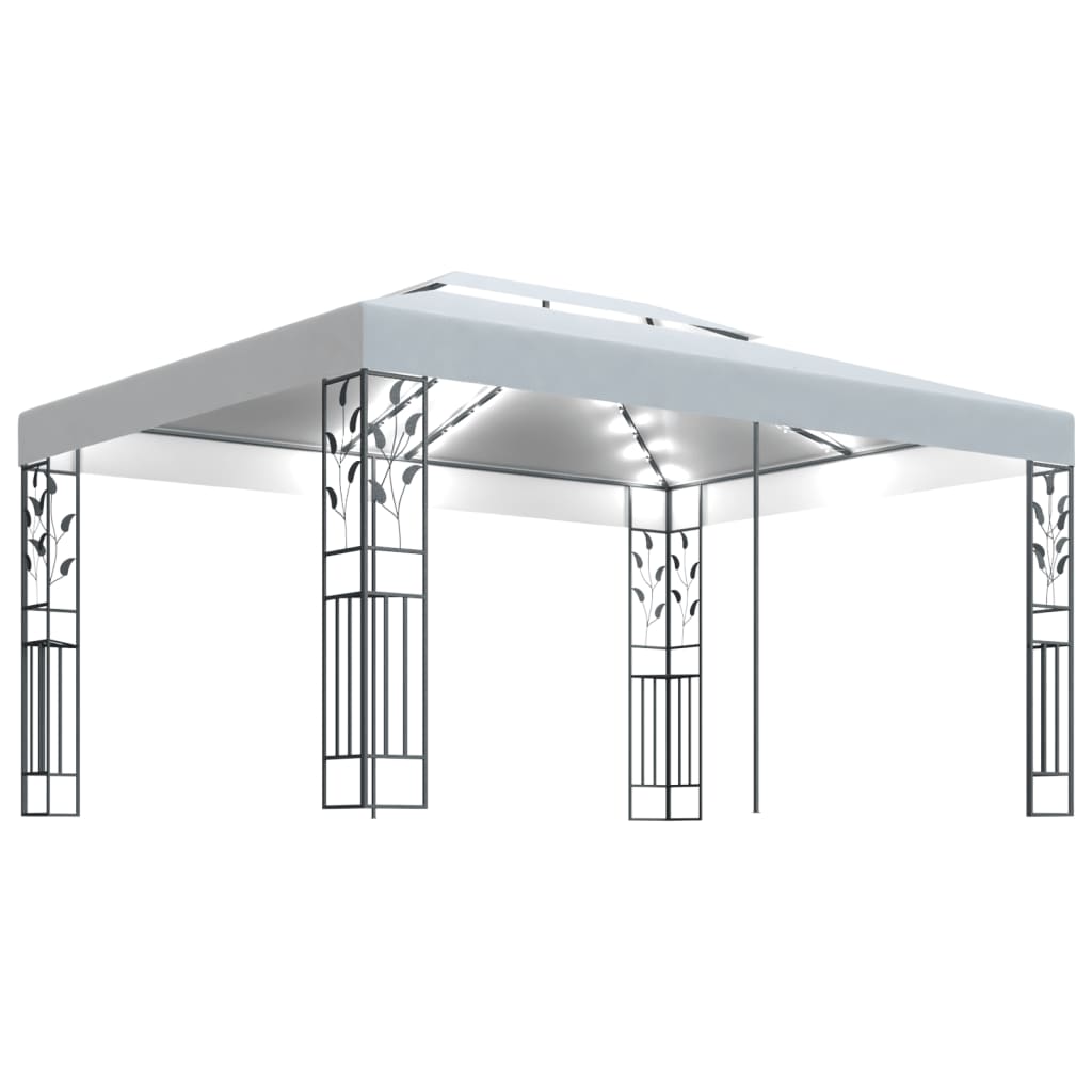 vidaXL fehér dupla tetős pavilon LED fényfüzérrel 3 x 4 m