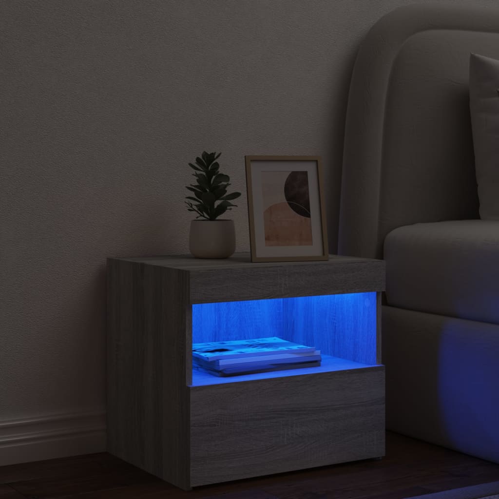 vidaXL szürke sonoma éjjeliszekrény LED-világítással 50 x 40 x 45 cm