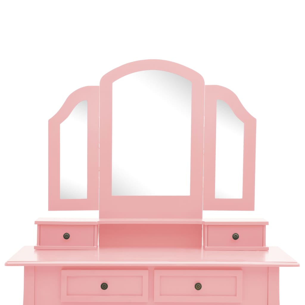 vidaXL rózsaszín császárfa fésülködőasztal-szett ülőkével 100x40x146cm