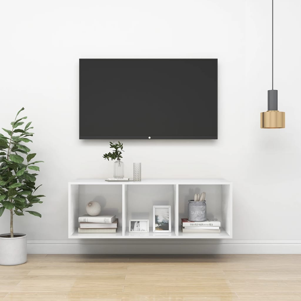 vidaXL magasfényű fehér forgácslap fali TV-szekrény 37 x 37 x 107 cm