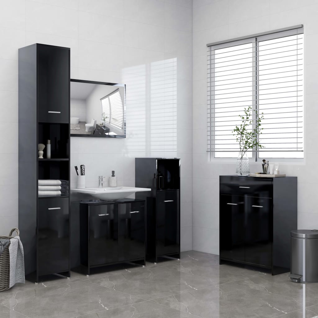 vidaXL magasfényű fekete forgácslap fürdőszobaszekrény 60 x 33 x 80 cm