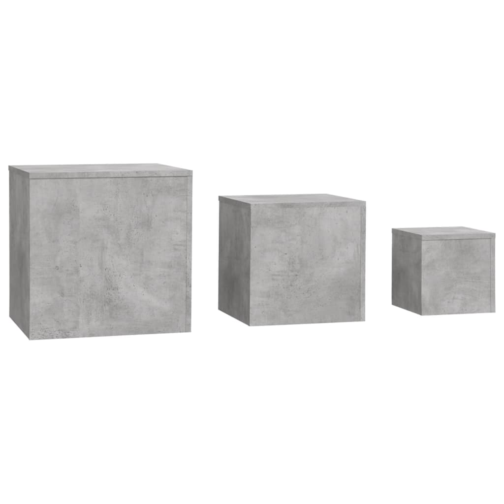 vidaXL 3 darab betonszürke rakásolható forgácslap kisasztal