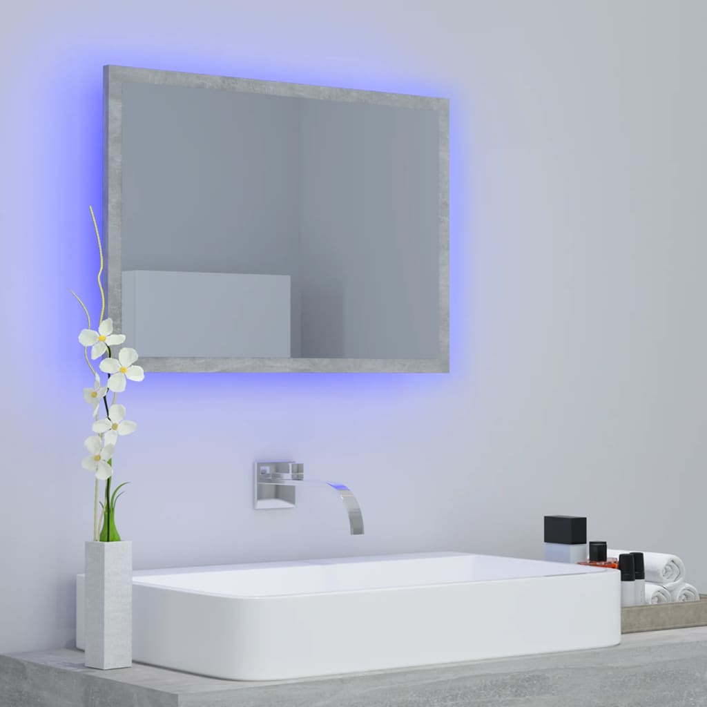 vidaXL betonszürke akril LED-es fürdőszobatükör 60x8,5x37 cm