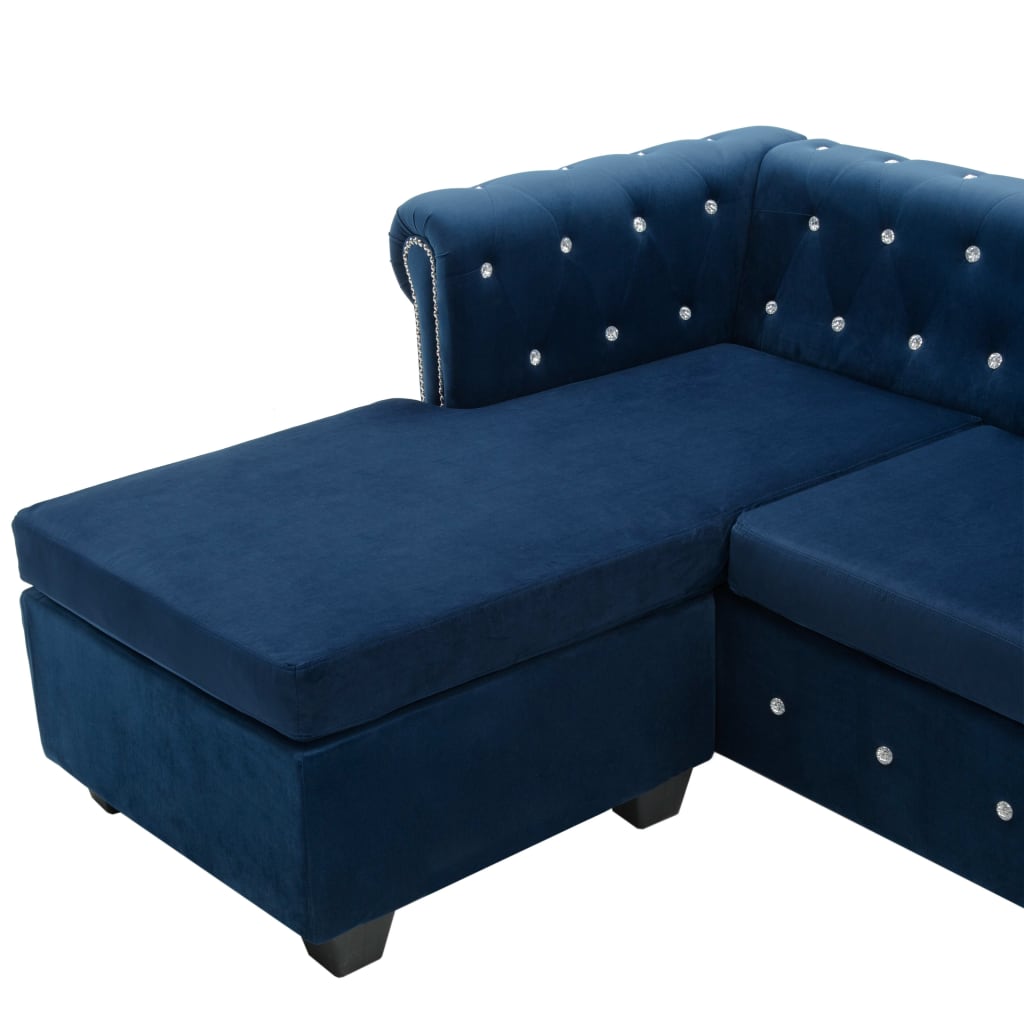 vidaXL kék L-alakú bársony Chesterfield kanapé 199 x 142 x 72 cm