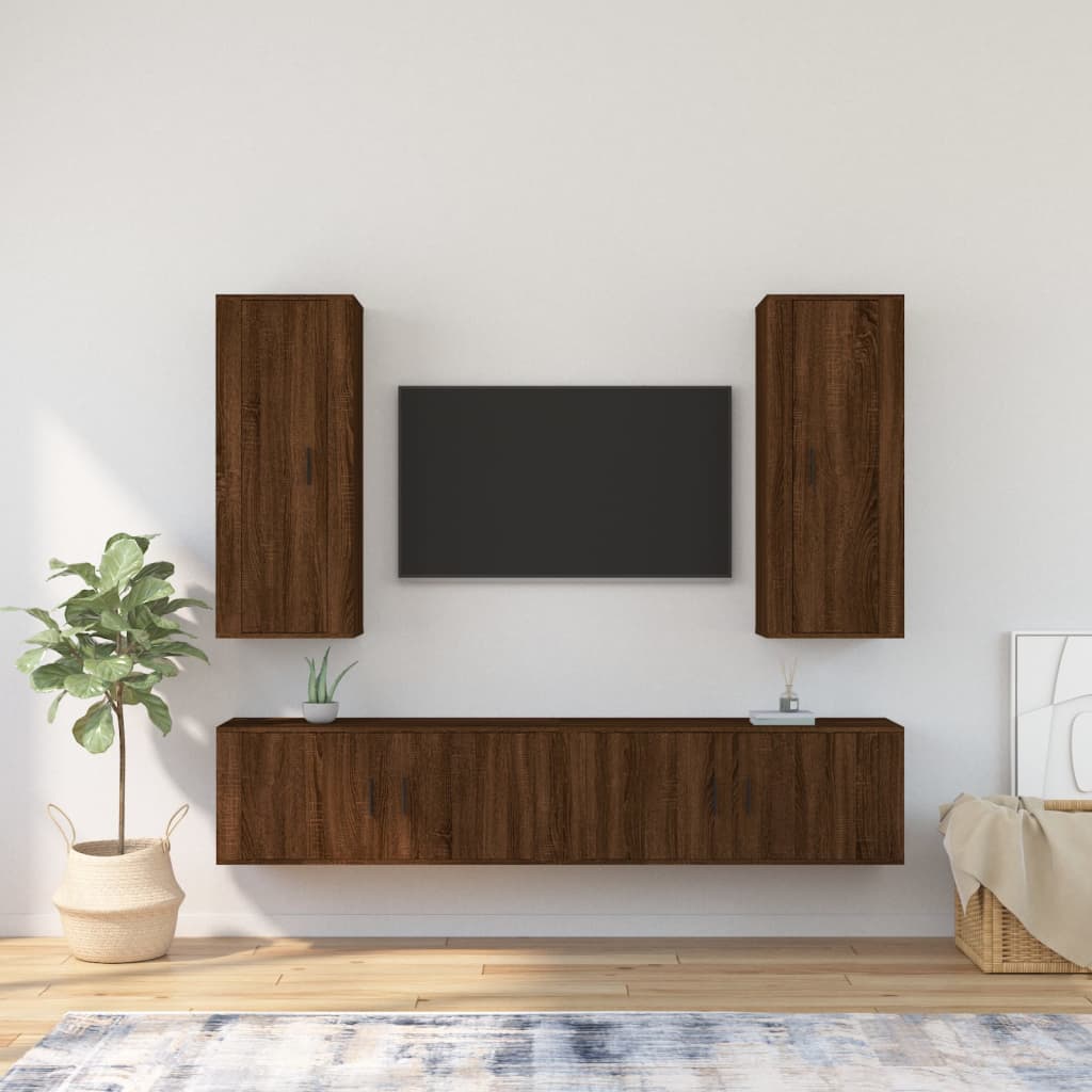 vidaXL 4 részes barna tölgy színű szerelt fa TV-szekrényszett