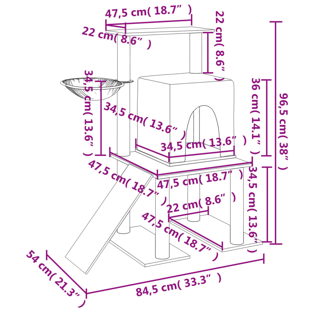 vidaXL krémszínű macskabútor szizál kaparófákkal 96,5 cm