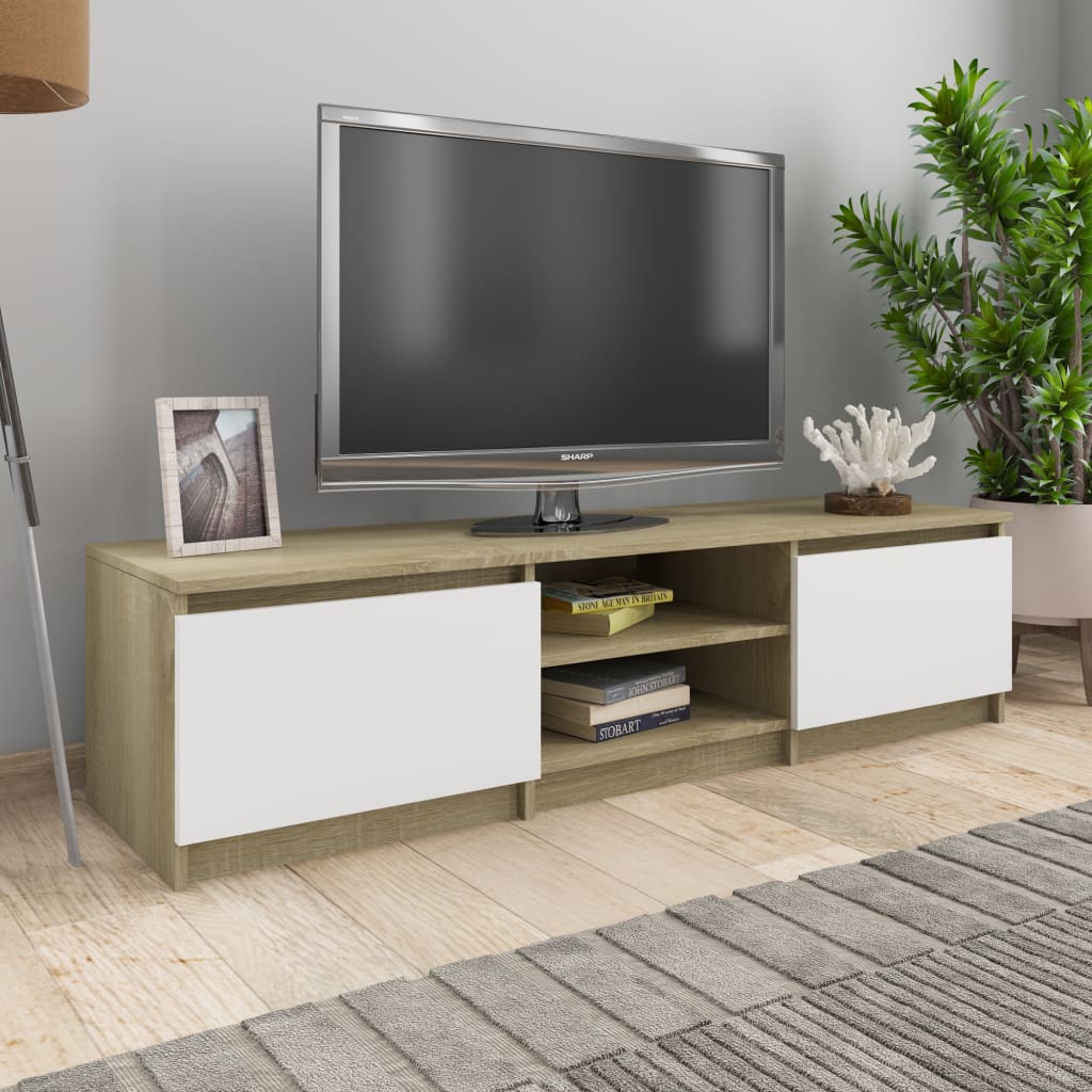 vidaXL fehér-sonoma színű forgácslap TV-szekrény 140 x 40 x 35,5 cm