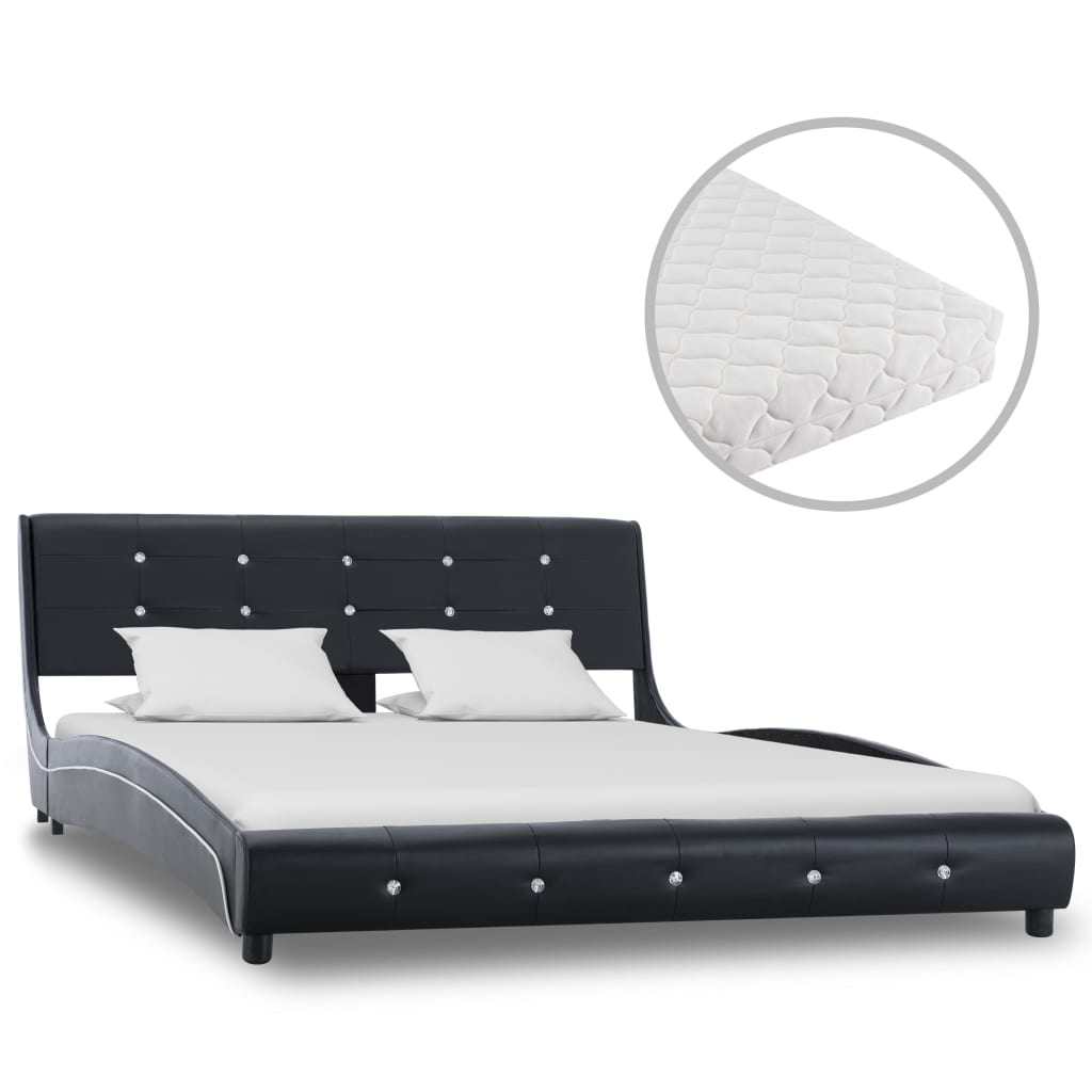 vidaXL fekete műbőr ágy matraccal 140 x 200 cm
