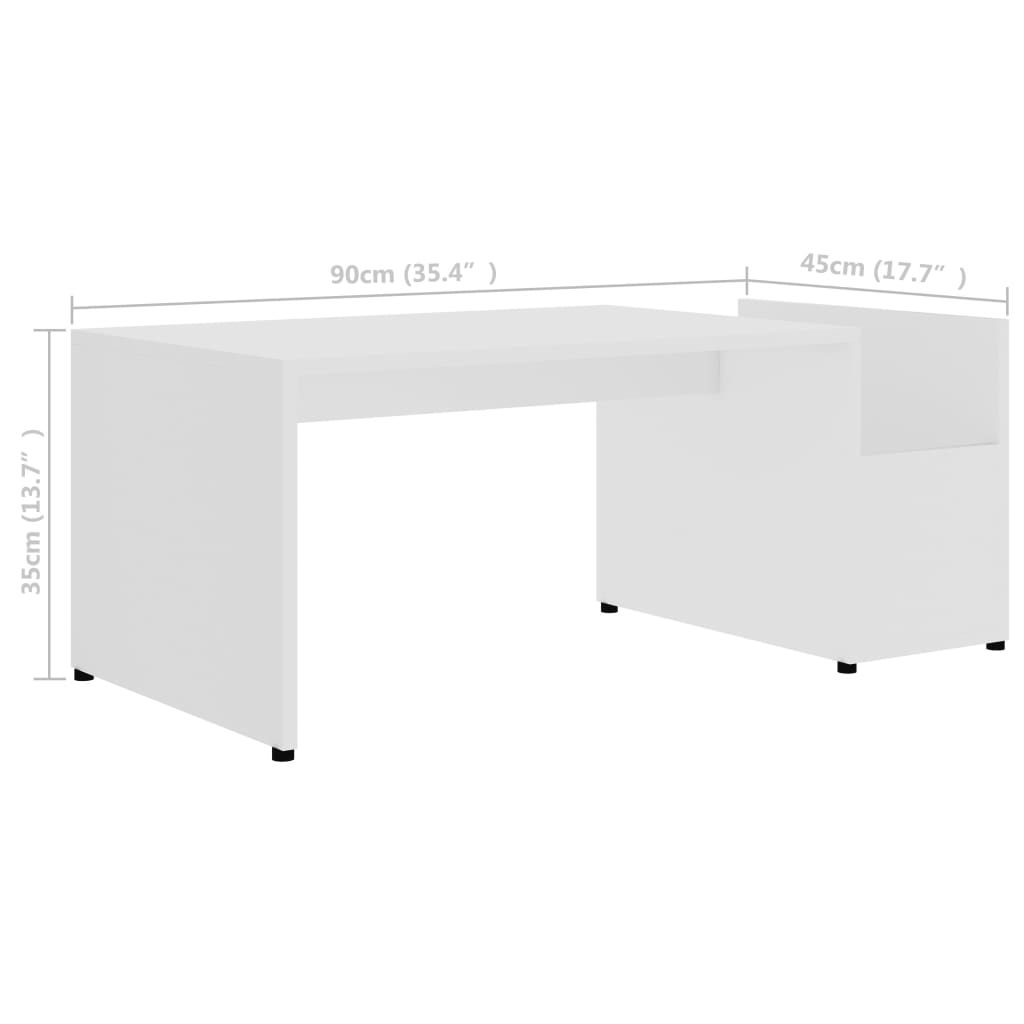 vidaXL fehér forgácslap dohányzóasztal 90 x 45 x 35 cm