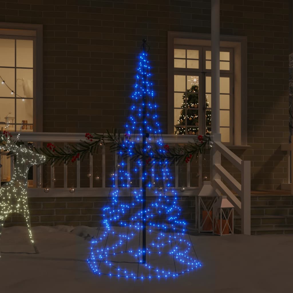 vidaXL karácsonyfa zászlórúdon 200 kék LED-del 180 cm