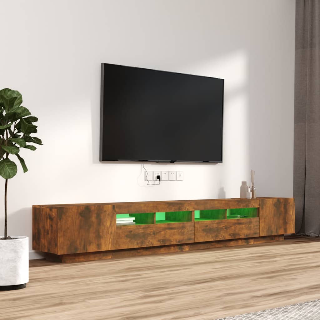 vidaXL 3 részes füstös tölgyszínű fa TV-szekrény szett LED-lámpákkal