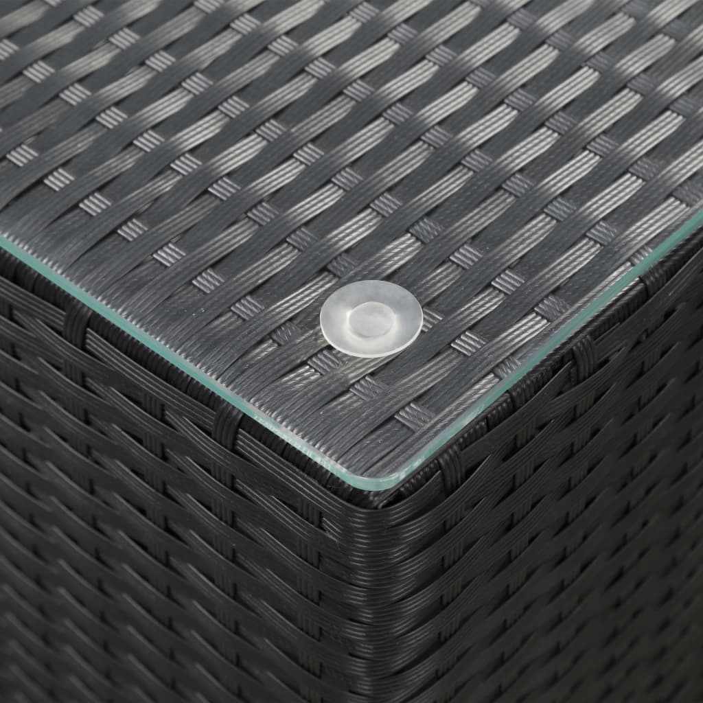 vidaXL 3 db fekete polyrattan kisasztal üveg asztallappal
