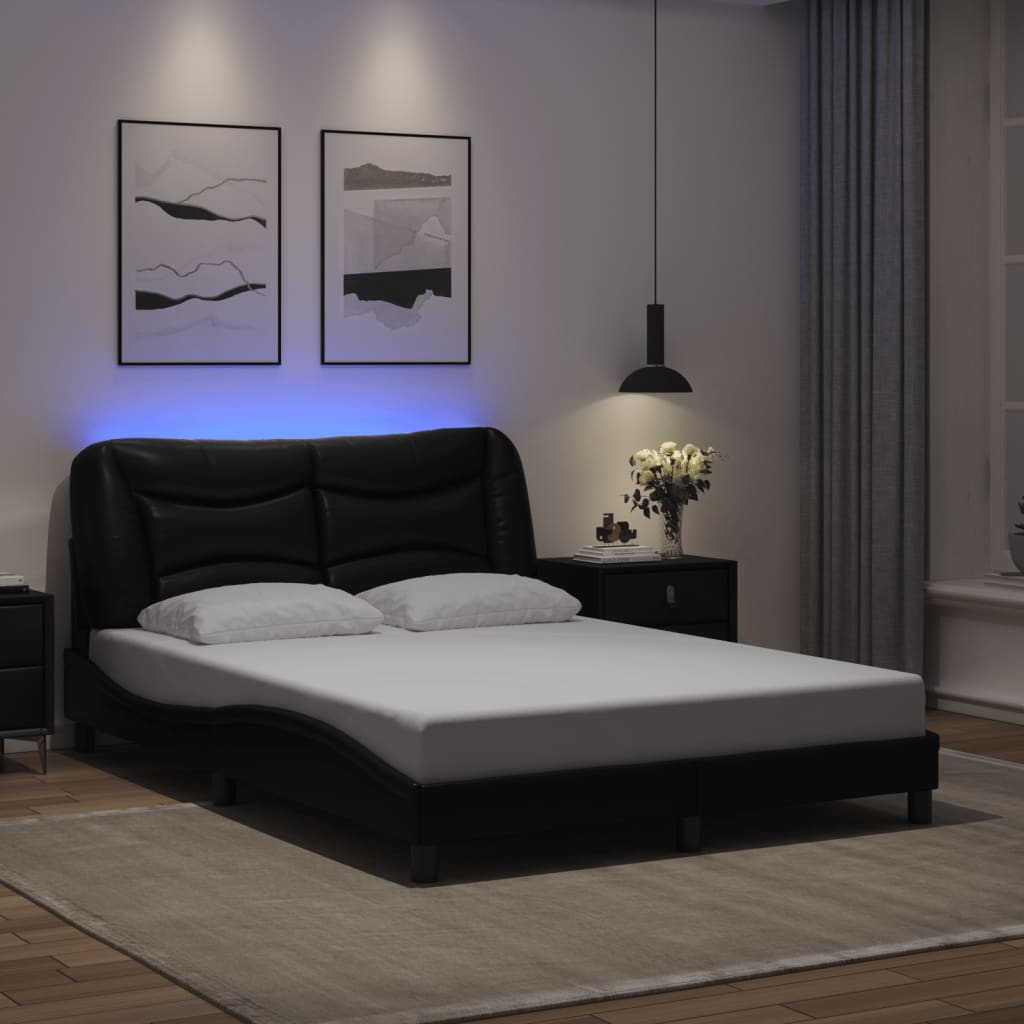 vidaXL fekete műbőr ágykeret LED-világítással 120 x 200 cm
