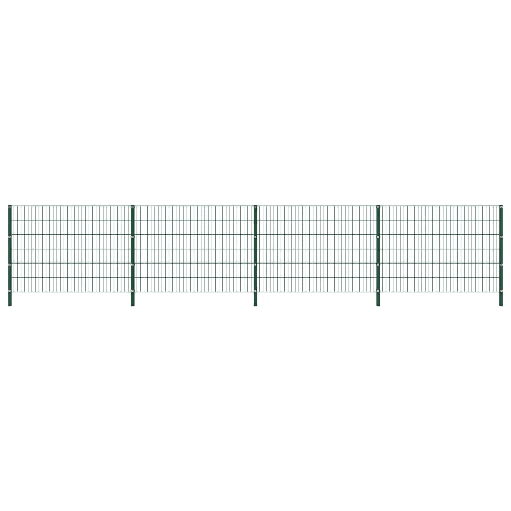 vidaXL zöld vas kerítéspanel oszlopokkal 6,8 x 1,2 m