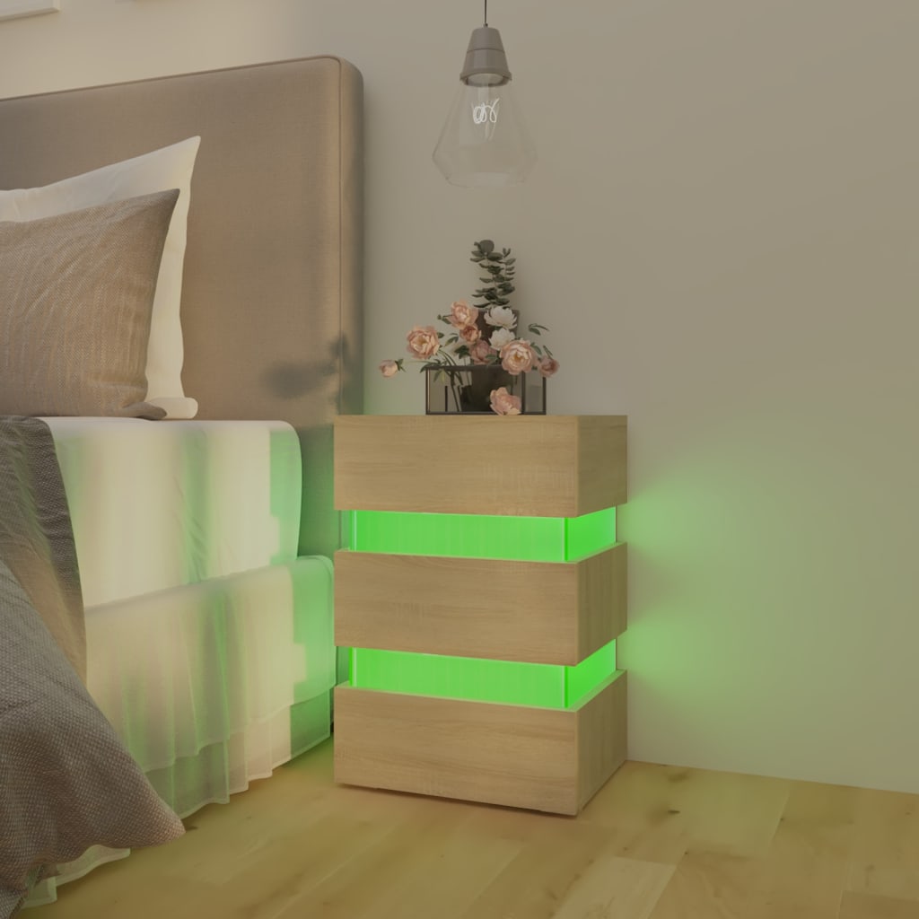 vidaXL sonoma-tölgyszínű szerelt fa LED-es éjjeliszekrény 45x35x67 cm