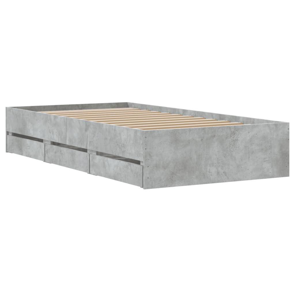 vidaXL betonszürke szerelt fa ágykeret fiókokkal 100 x 200 cm