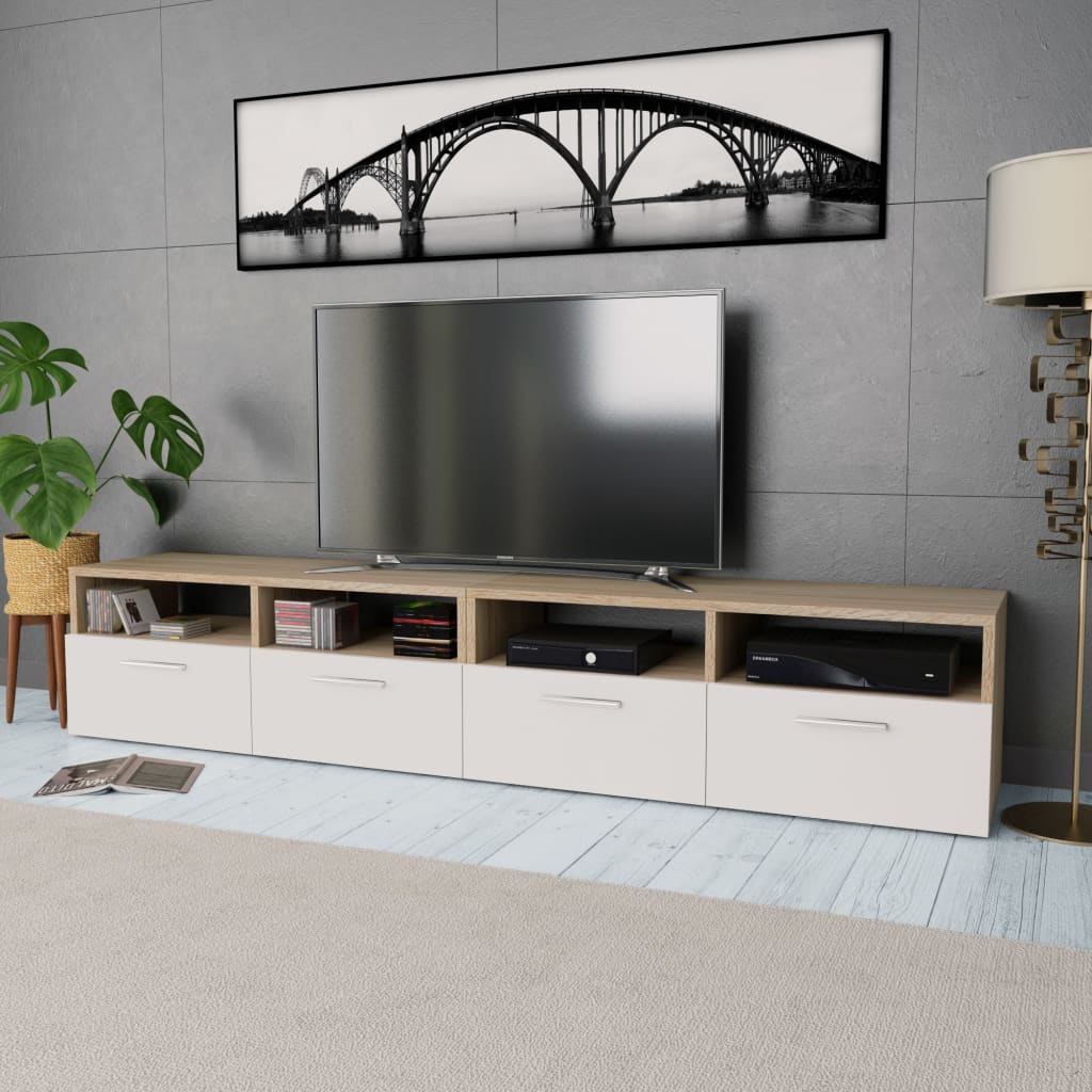 vidaXL 2 db tölgyfa színű/fehér faforgácslap TV szekrény 95x35x36 cm